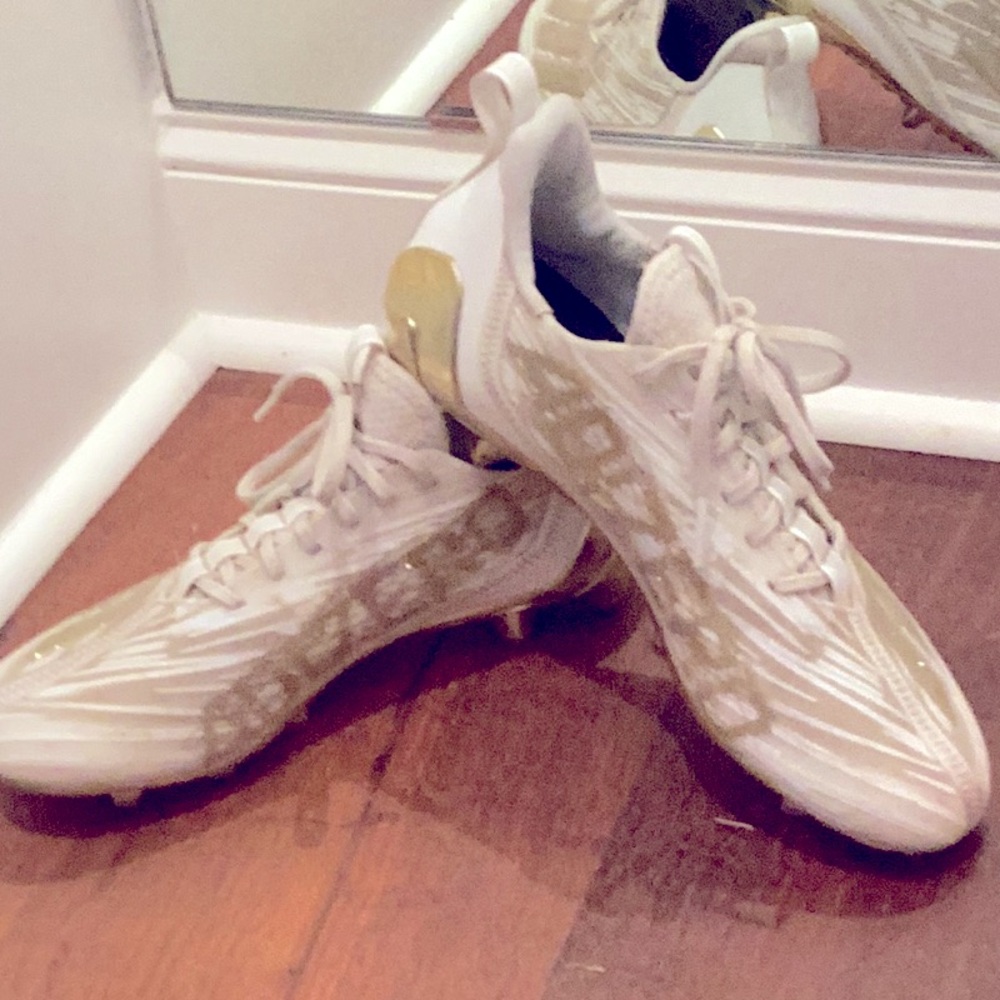 Adidas Football, Cleats Size 9, White and Gold